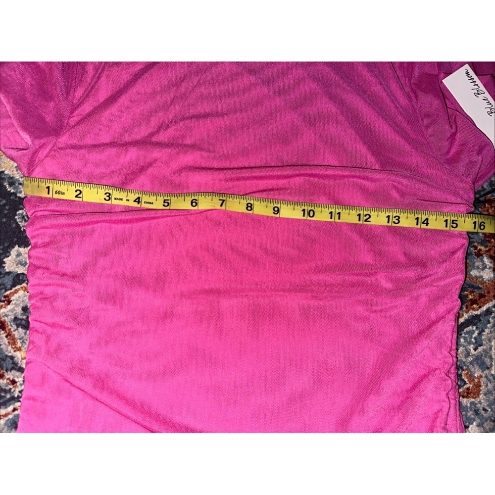 NWT Blue Blossom Sz m Stretch Fuchsia Sheer Ruched Mesh Mini Top Long Sleeve - Picture 8 of 9